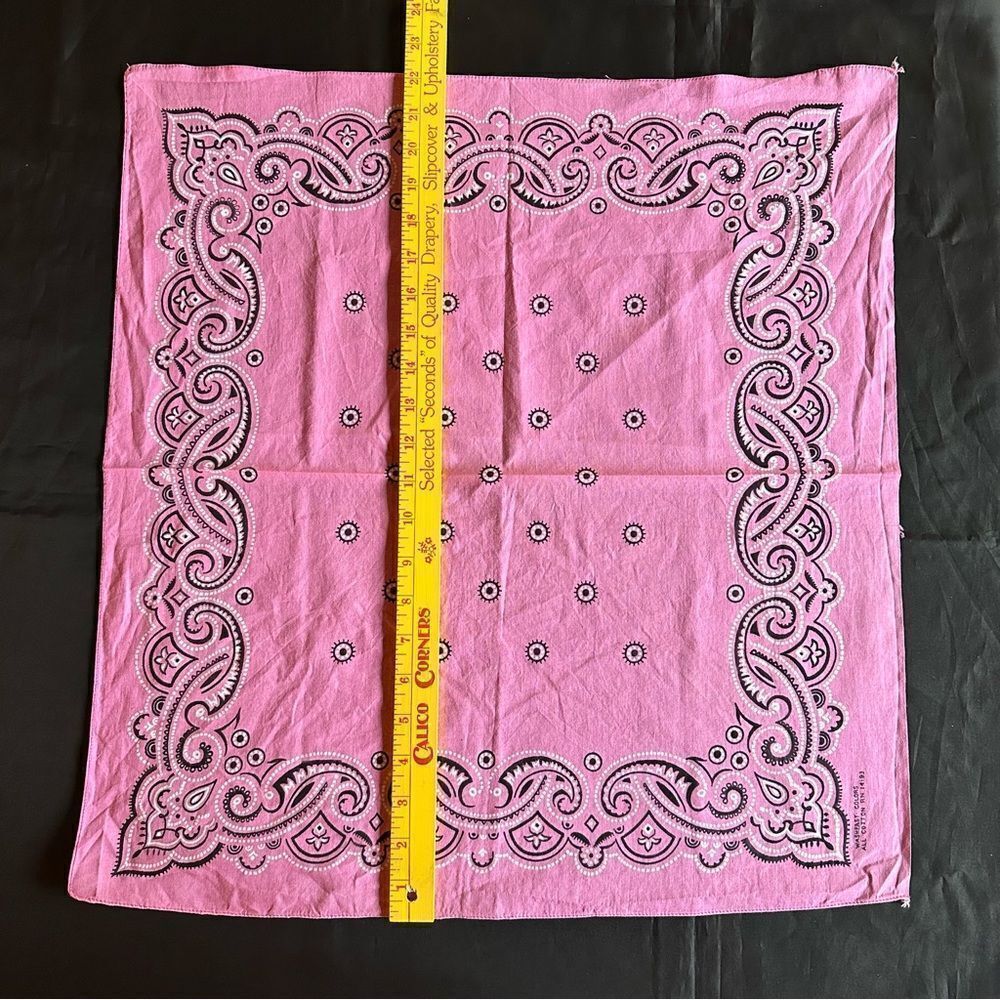 Vintage Washfast Colors Pink and Black Paisley Cotton Bandana - Picture 6 of 6